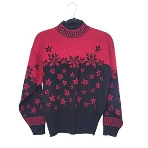 Demetre Vintage Black and Red Poinsettia Sweater
